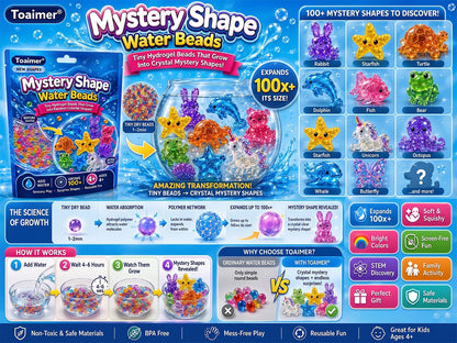 🏆 Toaimer® Magic Mystery Water Beads — Hidden Shapes Reveal a Surprise World