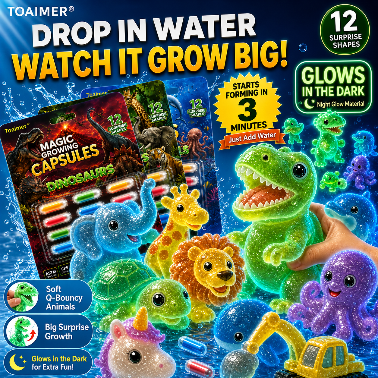 🔥Save 50% Today丨Toaimer® Magic Growing Animal Capsules – Watch Hidden Animals Come to Life in Water 💧
